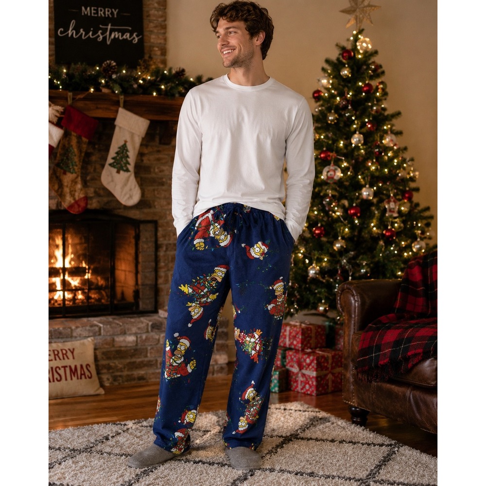 The Simpsons Homer Christmas Lights Fleece Pajama Lounge Pants Size Large
